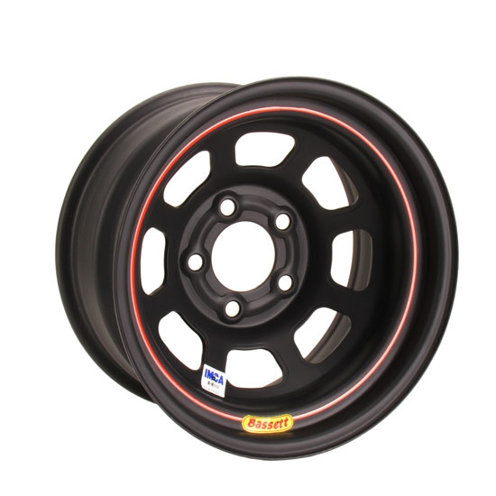 Bassett D-Hole IMCA Approved Flat Black 15 x 8 Inch Wheel, 5 on 5 BP Bassett D-Hole IMCA Approved Flat Black 15 x 8 Inch Wheel, 5 on 5 BP