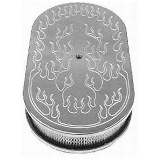 15 Inch Billet-Style Oval Air Cleaner, Flame Top 15 Inch Billet-Style Oval Air Cleaner, Flame Top