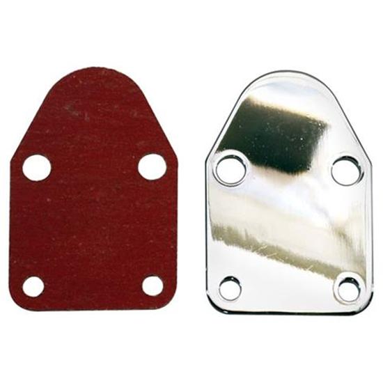 Small Block Chevy Fuel Pump Block Off Plate, Chrome Small Block Chevy Fuel Pump Block Off Plate, Chrome