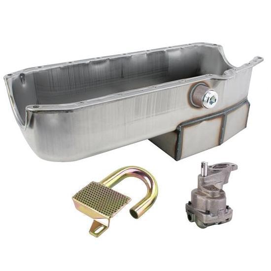 Small Block Chevy Claimer Oil Pan w/ Plug Combo, Stock Pump, LH Dipstick