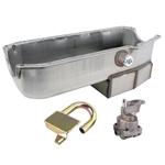 Small Block Chevy Claimer Oil Pan w/ Plug Combo, Stock Pump, LH Dipstick