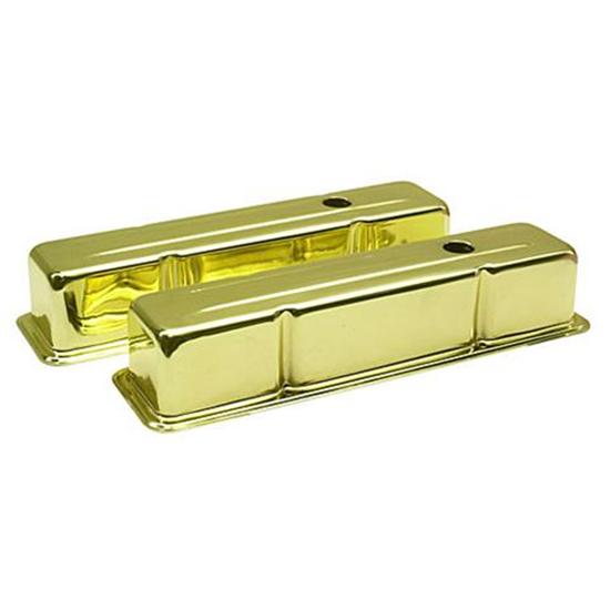 Speedway Mo Small Block Chevrolet Tall Height Valve Covers, Gold Finish