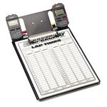 Clipboard with Two Robic SC-505 Stopwatches and Lap Sheets