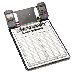 Clipboard with Robic SC-505 and SC-848 Stopwatches and Lap Sheets
