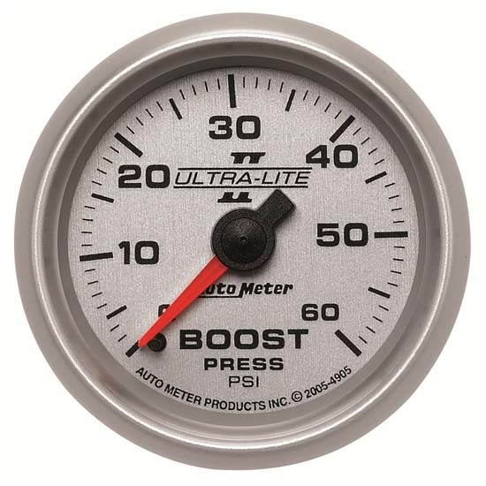Auto Meter 4905 Ultra-Lite II Mechanical Boost Gauge, 60 PSI, 2-1/16 Auto Meter 4905 Ultra-Lite II Mechanical Boost Gauge, 60 PSI, 2-1/16
