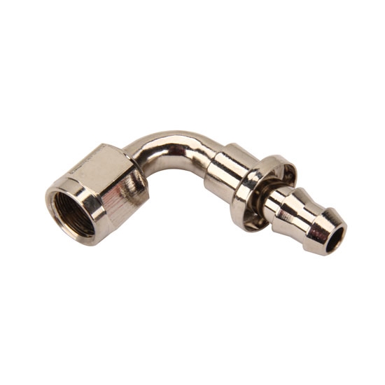 90 Degree Socketless Push-On Hose End Fitting, Nickel, -12 AN 90 Degree Socketless Push-On Hose End Fitting, Nickel, -12 AN