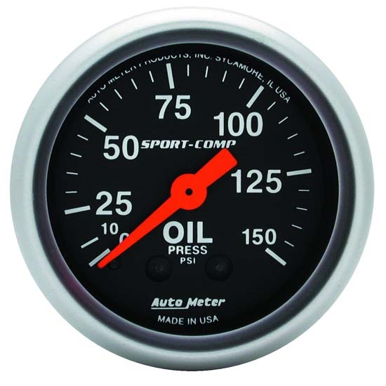 Auto Meter 3323 Sport-Comp Mechanical Oil Pressure Gauge, 150 PSI Auto Meter 3323 Sport-Comp Mechanical Oil Pressure Gauge, 150 PSI