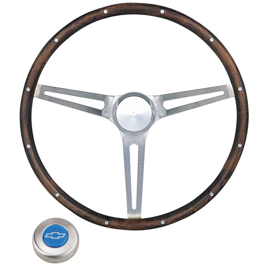 14 Inch Classic Wood Grain Steering Wheel | Mahogany Wood Grip With Bronze Spokes, 6-Bolt Pattern, Includes Horn Button