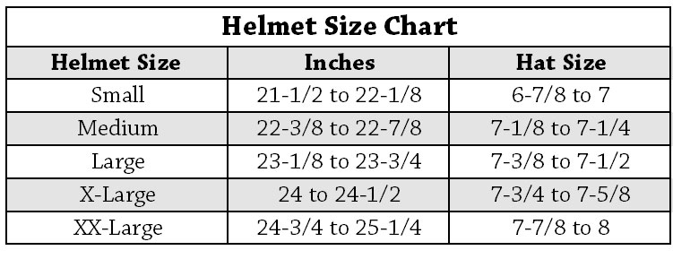 G Force Helmet Sizing Chart