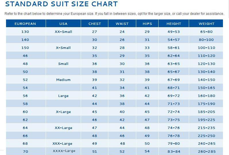 Simpson Racing Suit Size Chart